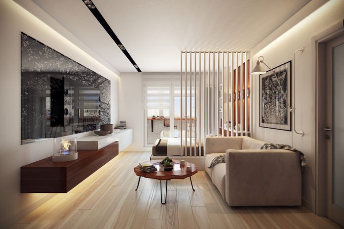 Salón-dormitorio en un proyecto de apartamento de 36 m².
