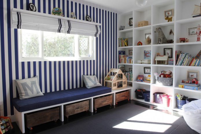 Papel pintado blanco y azul