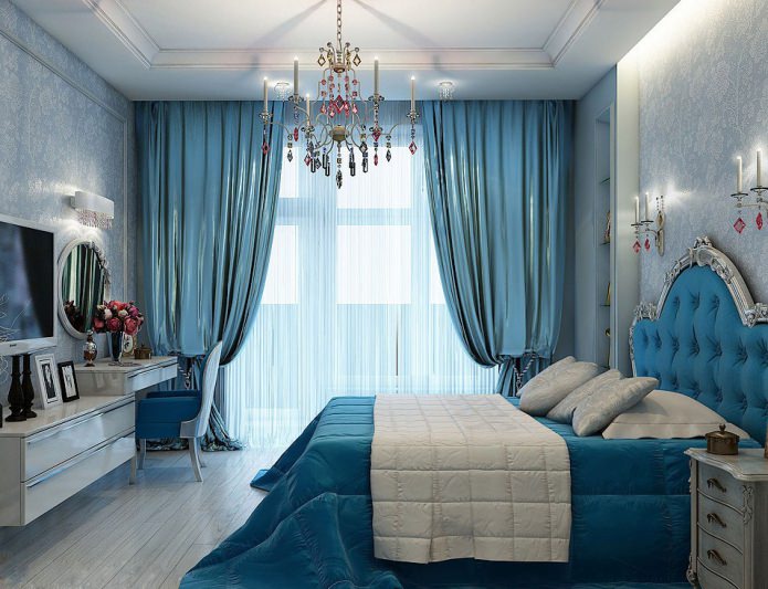 interior de un dormitorio azul