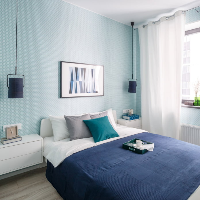 papel pintado azul en el dormitorio
