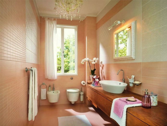 azulejos melocotón en el baño