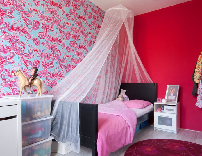 papel pintado rosa y azul