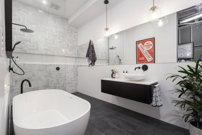 Interior de baño con lavabo de pared de estilo moderno