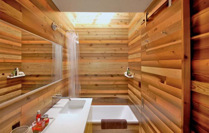 baño moderno con molduras de madera