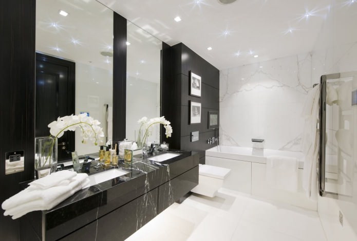 Interior de baño en blanco y negro