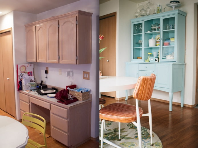 Un aparador colorido en lugar de un juego de cocina