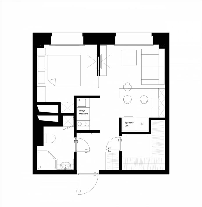 Apartamento de dos habitaciones de un apartamento de una habitación