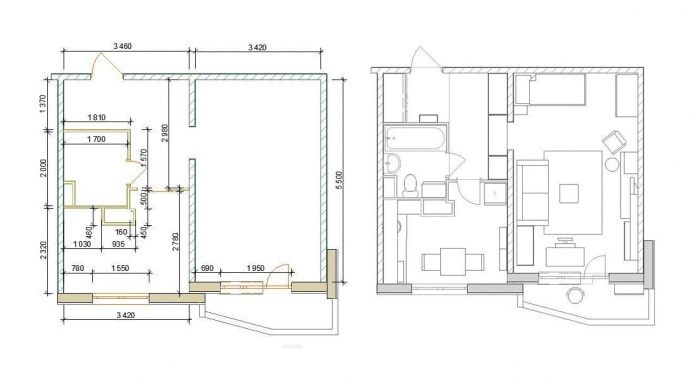 Distribución de un apartamento de la serie P-44