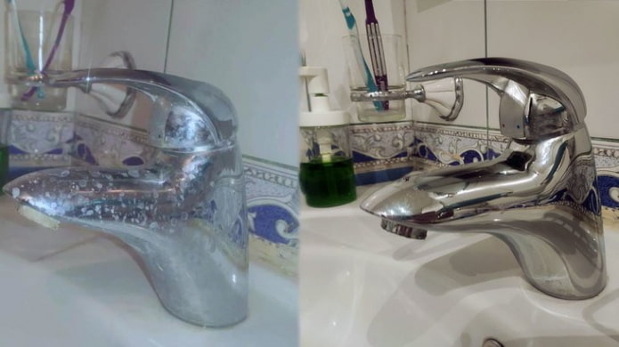 Grifo antes y después de limpiar con vinagre