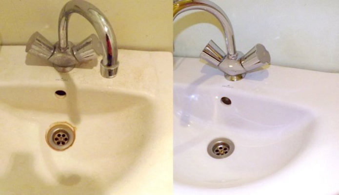 Fregadero antes y después del tratamiento con Domestos