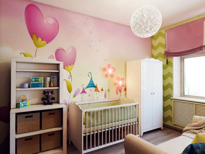 Diseño de habitación infantil para recién nacido de 8,4 m².