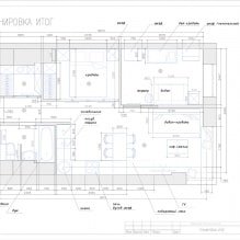 Un excelente ejemplo de cómo organizar una cocina-sala de estar, un dormitorio, una habitación para niños y un vestidor en 44 metros-2