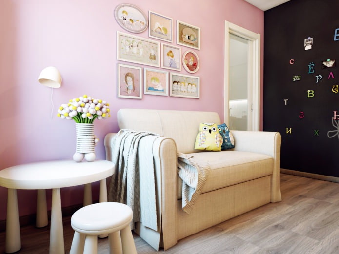 diseño de una habitación infantil para un recién nacido de 8,4 m2.