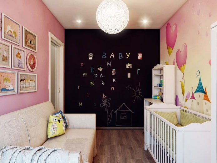 diseño de una habitación infantil para un recién nacido de 8,4 m2.