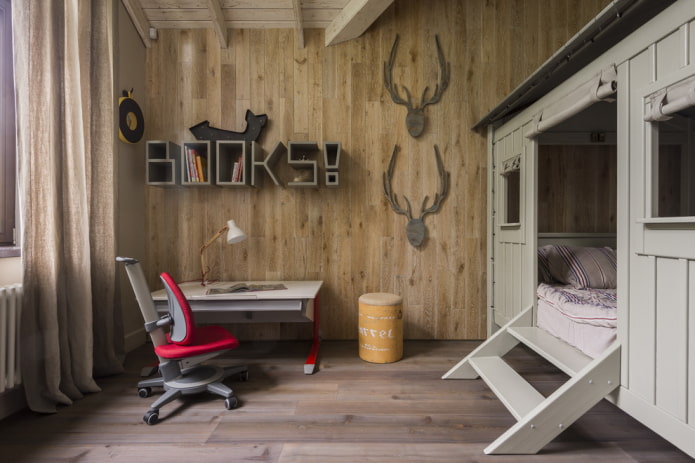 Estanterías para libros en el interior de una habitación infantil