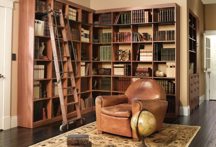 Estanterías de esquina para libros en el interior