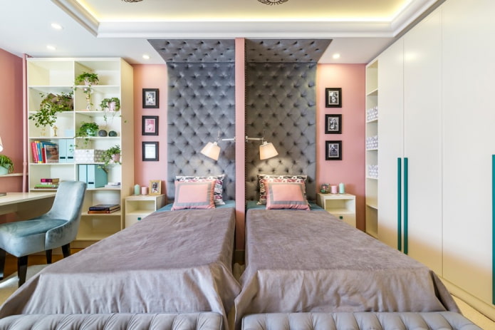 zonificación de un dormitorio para dos niñas