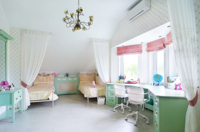 Zonificación de un dormitorio para dos niñas