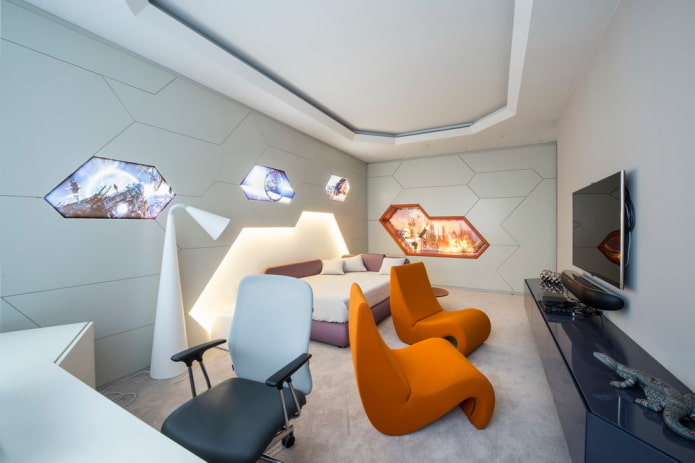 dormitorio de chico adolescente en estilo hi-tech