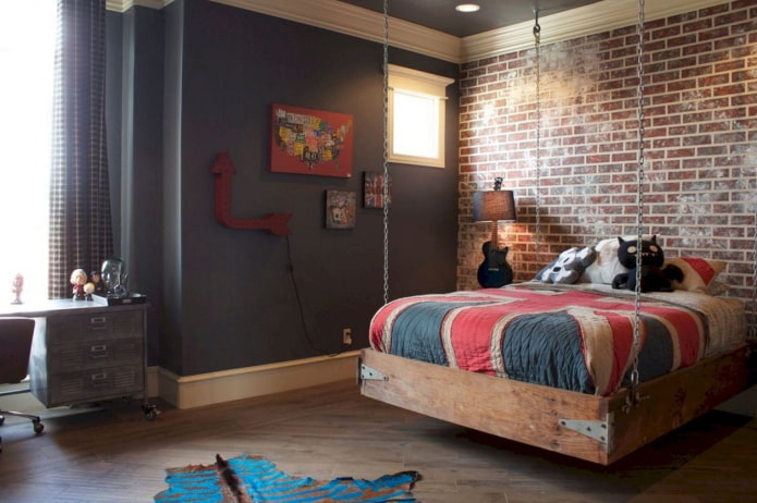 Interior de la habitación de un adolescente en estilo loft