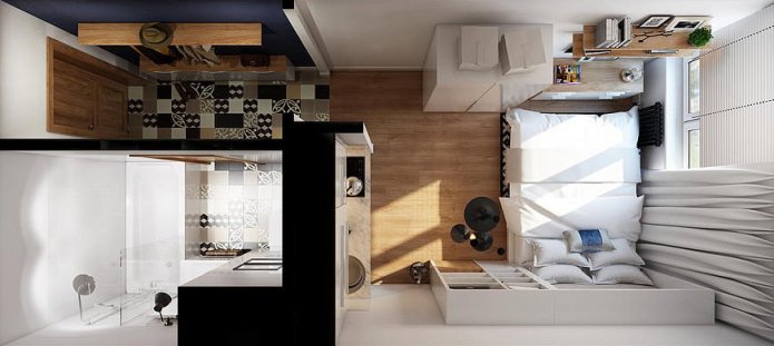 diseño del estudio de 18 m².