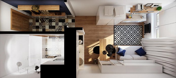 diseño del estudio de 18 m².