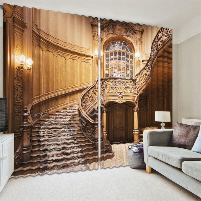 Cortinas 3D con imagen de escalera