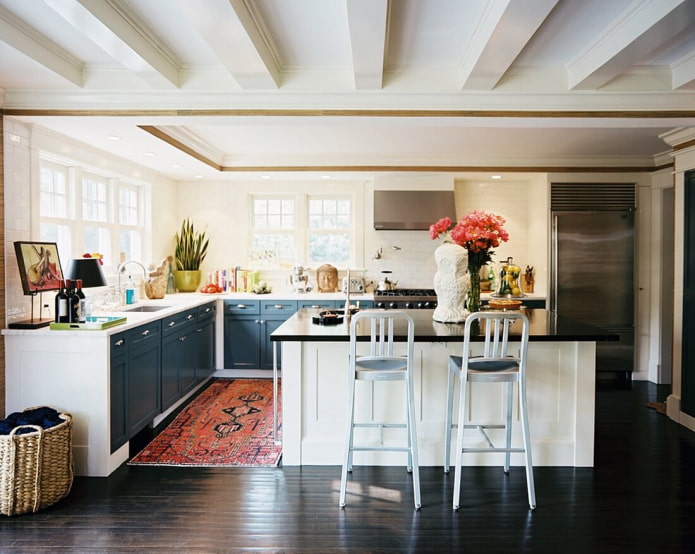 cocina con alfombra de isla