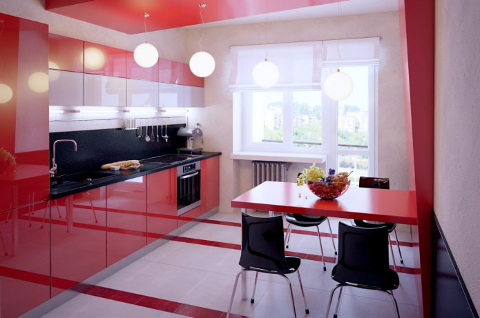 Cortinas rojas para el interior de la cocina