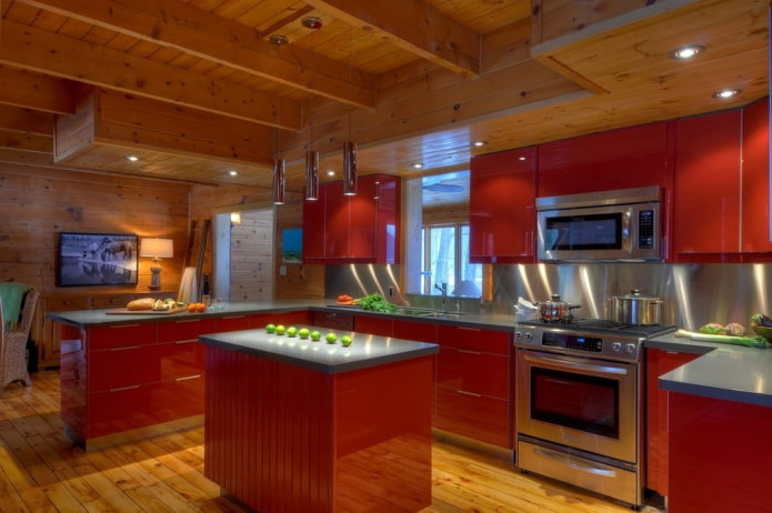Decoración de cocina en tonos rojos