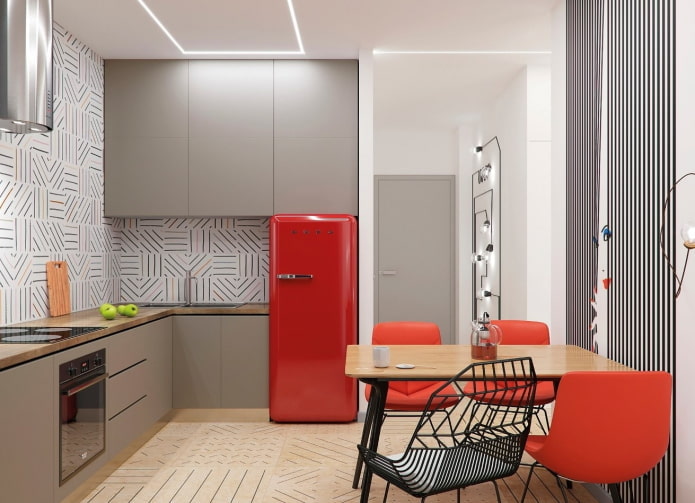 Interior de cocina con detalles en rojo