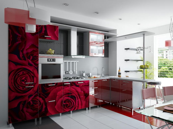 Interior de cocina roja de estilo moderno