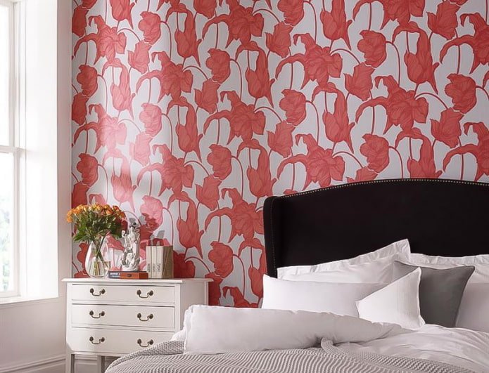 Papel pintado rojo y gris