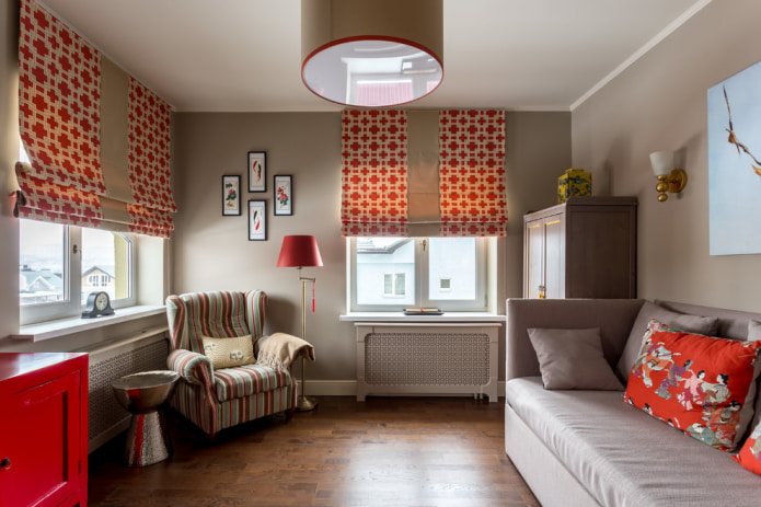Estor romano rojo y beige