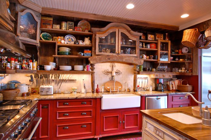 Juego de cocina rojo rústico
