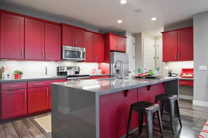 cocina rojo-gris