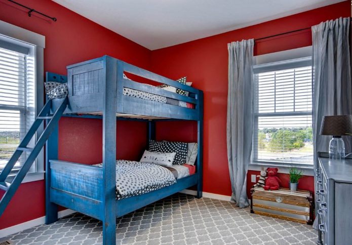 Habitación infantil roja y azul