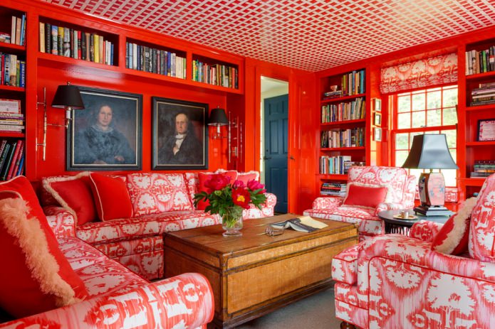 Persianas romanas con estampado rojo y blanco