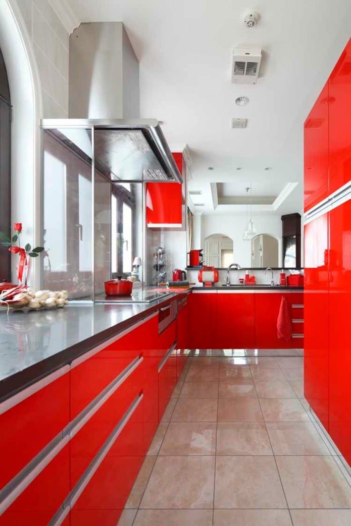 fachadas rojas en la cocina