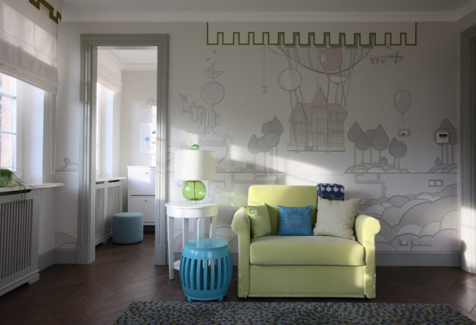 silla plegable en el interior de la habitación infantil