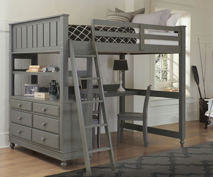 Cama gris en la habitación infantil
