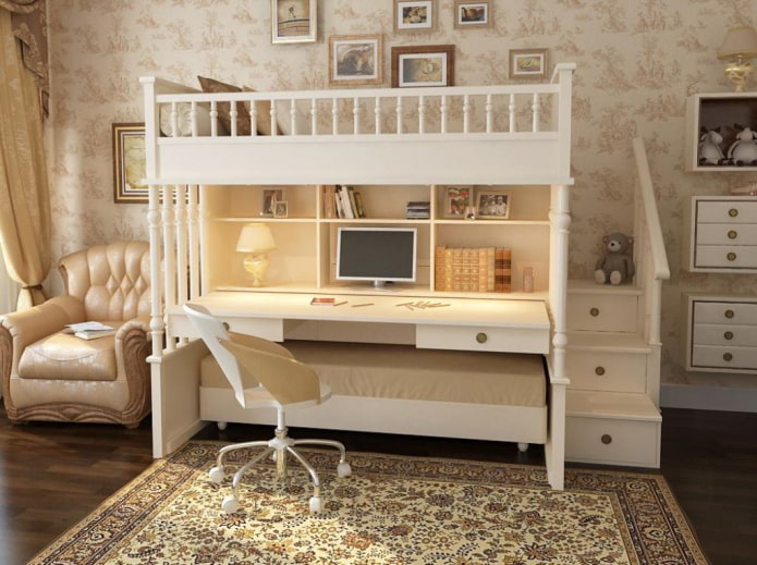 cama alta con escalera