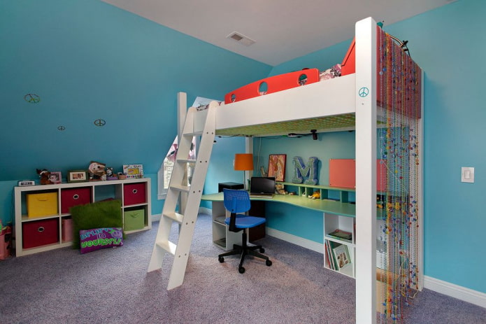 modern children's room with a loft bed