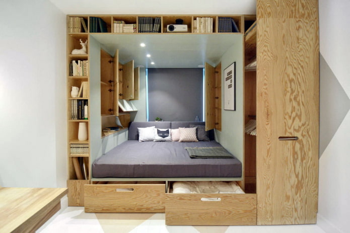 colocación de una cama podio en el interior