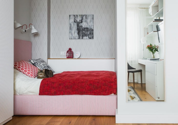 pintura en un nicho con cama en el interior