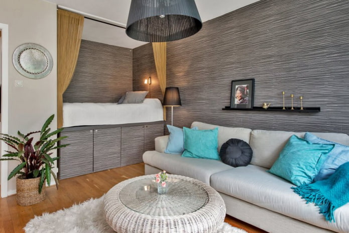 nicho con cama en un apartamento de una habitación