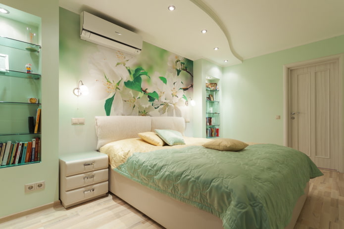 Fotomural en un nicho con cama en el interior