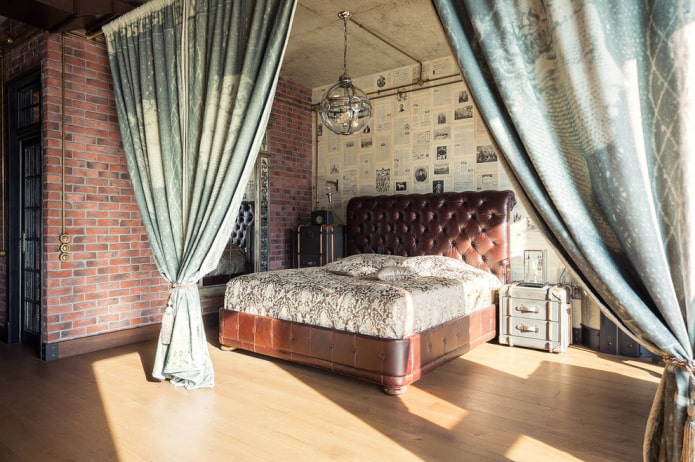 Cama con cabecero mullido en el loft Estilo