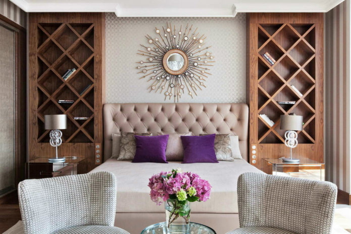 cama con cabecero suave en estilo art déco