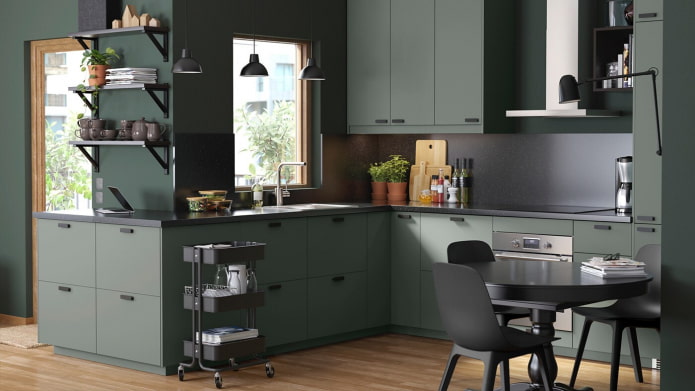 cocina verde grisáceo